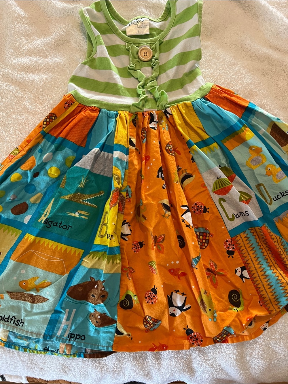 Bright Multicolor Kids Casual Dress with Green Striped Bodice